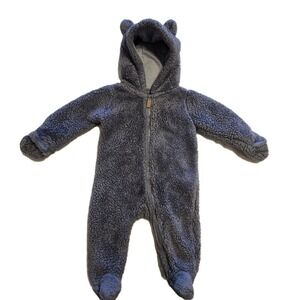 Carters 9M Gray Sherpa Pram Bear Hooded Footed One Piece Jumpsuit Outfit